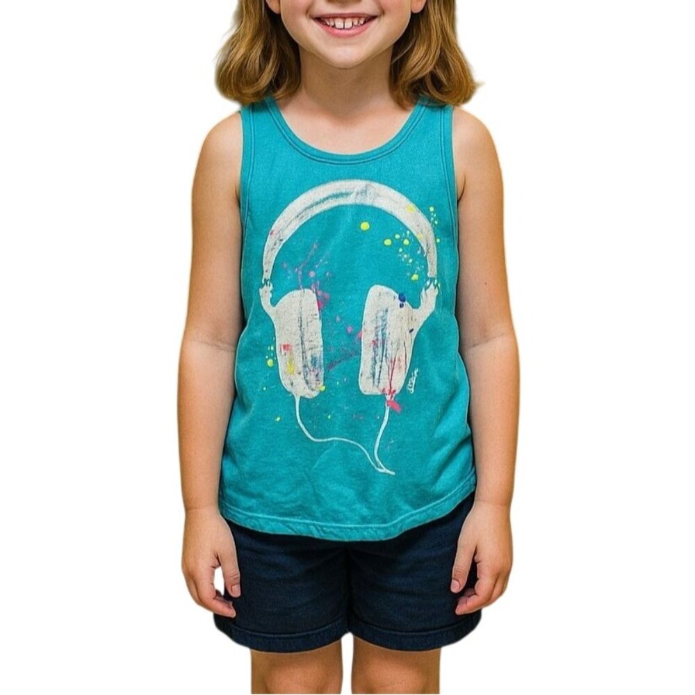 Justice Active Girls Ink Splash Glitter Graphic Tank Top With Sports Bra Size 8